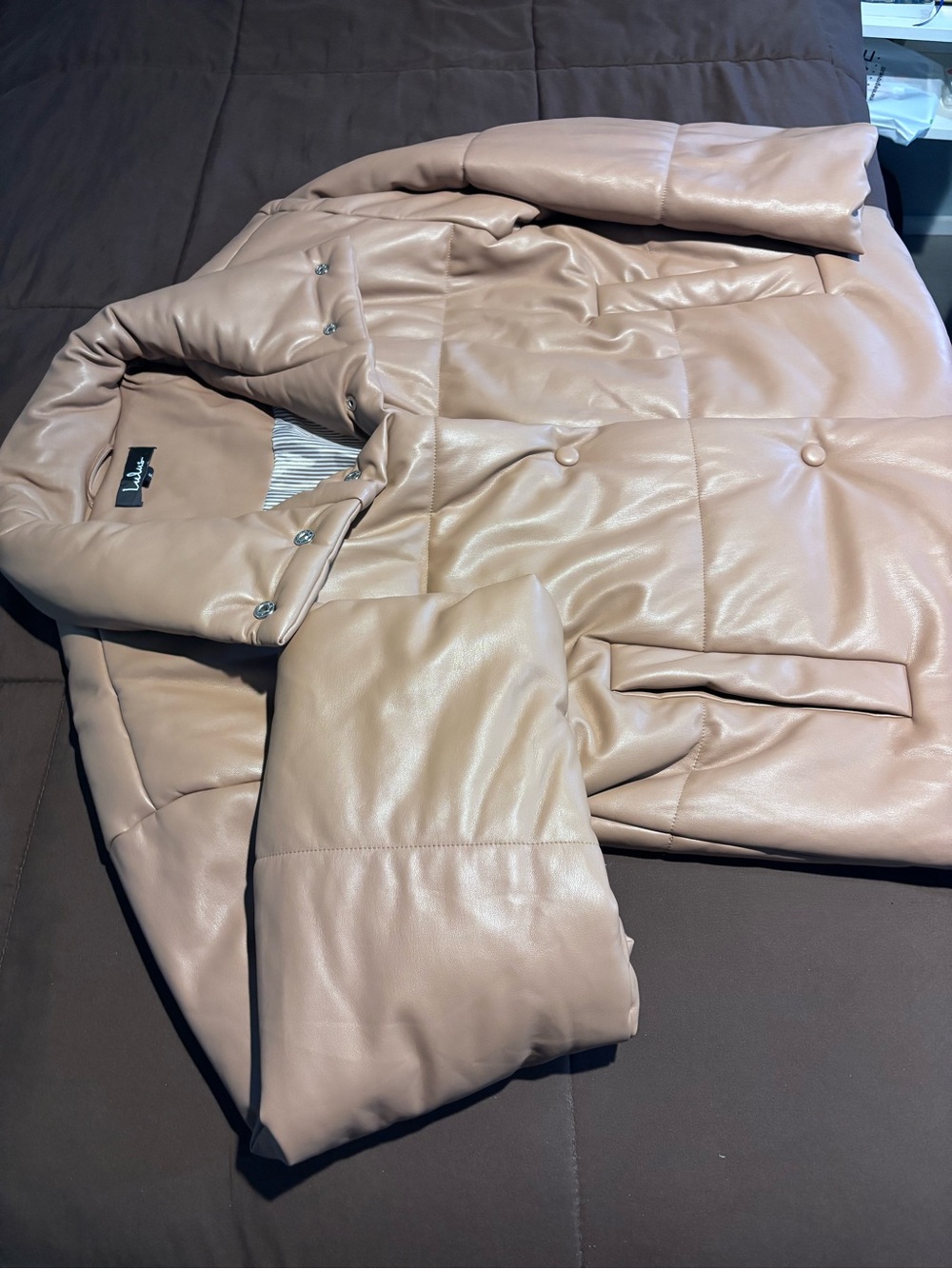 Lulus Weather or Not Taupe Vegan Leather Quilted Puffer